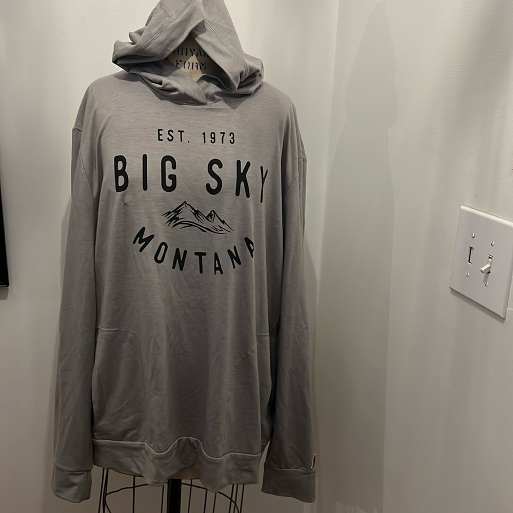 League 91 Big Sky Montana Grey Hooded Long Sleeve T-shirt XXL